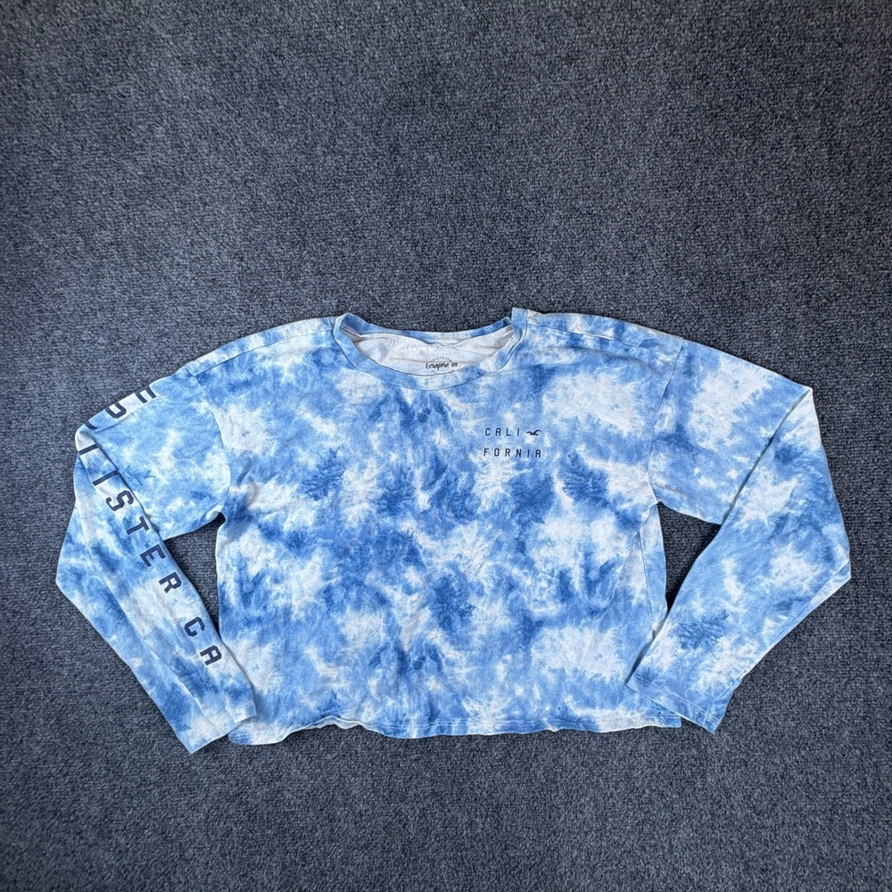 Hollister California Graphic Tee Cropped Top Womens Medium Blue Tie‎ Dye Cotton